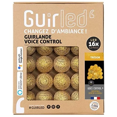 Immagine di GuirLED Ghirlanda luminosa con Sfere in cotone LED USB, controllo Vocale, Amazon Alexa &amp; Google Assistant Programmabile all&#039;infinito Adattatore CA 2xUSB incluso 16 da 1,6 m Tesoro