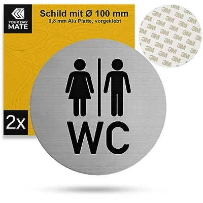 Immagine di cartello &quot;WC Ladies Gents&quot;, 2 pz, Ø 100 mm, design 1, in alluminio spesso 0,8 adesivo, per porta del WC interni ed esterni, ospiti,