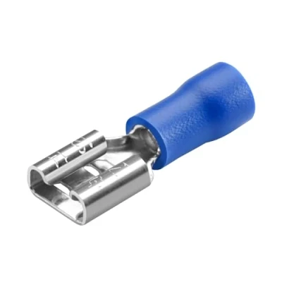 Immagine di Heschen Femmina Quick Disconnect Isolamento Vinile 6,3 x 0,8 mm Terminali Cavo per 1.5 2.5mm2 (16 14 AWG) Blu Confezione da 100