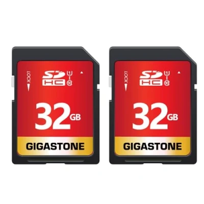 Immagine di Gigastone Scheda SD 32 GB, Set da 2, 2 custodie mini, Memoria SDHC 32GB Pezzi, Velocità di Lettura Fino a 80 MB/sec, Classe 10 U1 UHS I, Specialmente per Fotocamere Telecamera PC DSLR