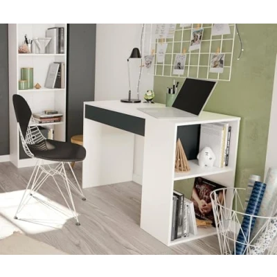 Immagine di Dmora Scrivania Classica da Studio con 1 cassetto e 2 Ripiani Laterali, scrittoio Porta Computer, cm 101x50h73, Colore Bianco Antracite