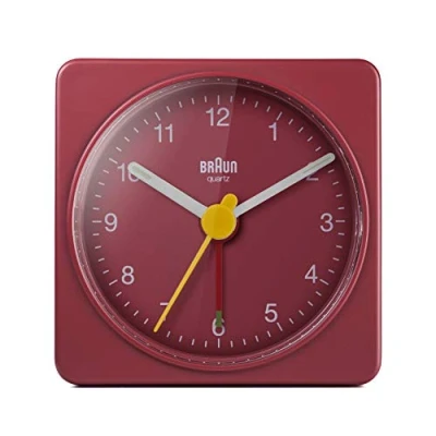 Immagine di Braun Orologio Sveglia Analogico Classico viaggio, dimensioni ridotte, Movimento al Quarzo silenzioso, Suono Beep con crescendo, colore rosso, modello BC02R.