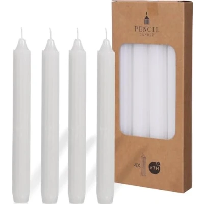 Immagine di candele decorative a matita Set di coniche 4 x da tavolo monocromatiche + nervature 20 cm Tempo combustione 7 ore (bianco)