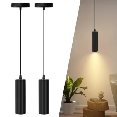 Immagine di Aigostar Lampada a sospensione cilindrico nero. Moderna Lampadario in metallo. da soffitto GU10 20cm.