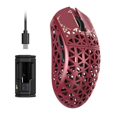 Immagine di ATTACK SHARK R5 Ultra Mouse da Gioco Wireless HyperSpeed Fibra Carbonio, Ultraleggero 39g, 2,4G/BT/USB C Cablato, Sensore PAW3950MAX, Frequenza Polling 8KHz, 42KDPI, Win/Mac ROSSO