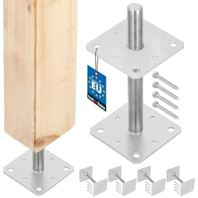 Immagine di KOTARBAU® Set di 4 Supporto per pali 160x160x250 mm regolamentato filettatura recinzioni travi in legno zincato Manicotto ancoraggio staffa pavimento