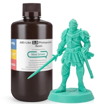 Immagine di ELEGOO Resina ABS Like 3.0, LCD UV Rapida Alta Precisione, Non Brittle, Migliorata Forza e Durezza per LCD/DLP Stampante 3D Fotopolimerica, Verde Menta 1000G