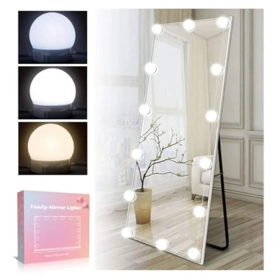 Immagine di Luci Hollywood 14 Lampadine per Specchio Trucco, Filo Perfettamente Nascosti, 3 Colori e 10 Intensità Regolabile, Make Up da Trucco Adesive, Kit LED Camera Letto