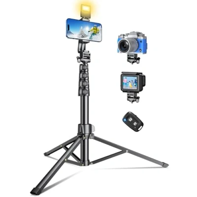 Immagine di CIRYCASE Treppiede Smartphone, 177cm Estensibile Fotocamera &amp; Bastone Selfie con Telecomando, Leggero, Portatile e Angolo Regolabile Treppiedi, Compatibile iPhone/Samsung/Mic/Ring Light