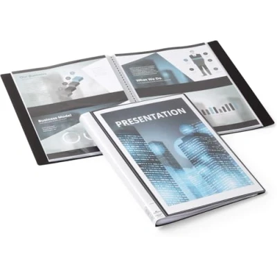 Immagine di Durable 243201 Duralook Plus, portalistino per documenti A4, copertina con tasca trasparente, etichetta longitudinale, 20 buste, nero