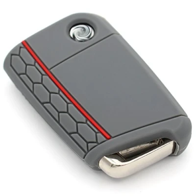 Immagine di Caso di protezione per la chiave dell&#039;auto con 3 tasti Design custodia chiavi cover in Silicone TPU Case Accessori veicoli VB (Grigio cenere Rosso)