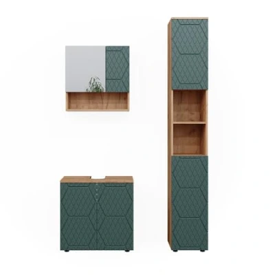 Immagine di Vicco set mobili bagno Irma, Quercia dorata/Verde, 3 parti, con colonna