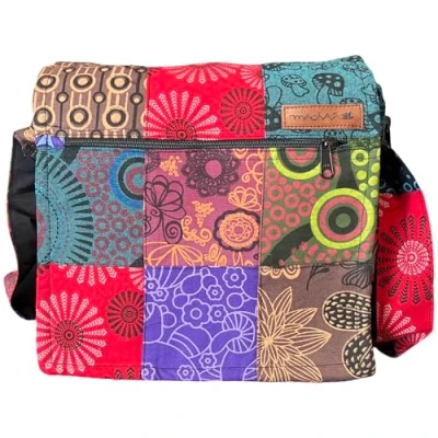 Immagine di Macha borsa in cotone etnico con stampe colorate, a tracolla e pelle per donna etnica indiana (XL) (multicolore)
