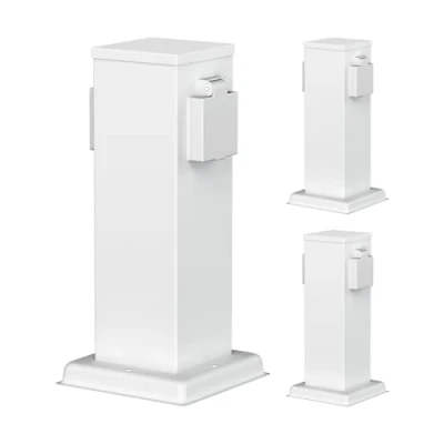 Immagine di ledscom.de 3 prese da giardino a colonna POLLY per esterni, IP44, 2 vie, acciaio inox, bianco, quadrato, 27 cm