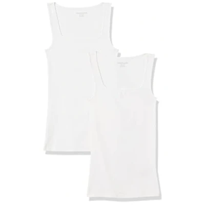 Immagine di Amazon Essentials Canotta con Scollo Quadrato, vestibilità Aderente Donna, Pacco da 2, Bianco, M