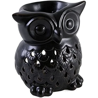 Immagine di Jones Home and Gift Bruciatore a Olio in Ceramica Nera Forma di Gufo, Multicolore, 8.5 x 9 11 cm