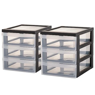 Immagine di Iris Ohyama Cassettiera in Plastica, Portaoggetti, 3 Cassetti Medi, Lotto di 2, Nero, Apertura Facile, Formato A5, Trasparente, Per Ufficio, Documenti, Forniture, File, Contenitore, Senza BPA, DC A5
