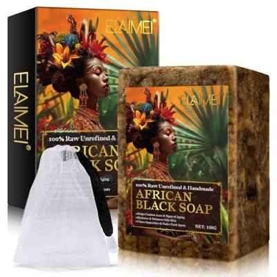 Immagine di Sapone Nero Africano 100G,Sapone Biologico Fatto A Mano, Idrata E Riequilibra La Pelle Grassa, Aiuta Combattere L&#039;Acne L&#039;Invecchiamento, Elimina Le Impurità Attenua Macchie Scure