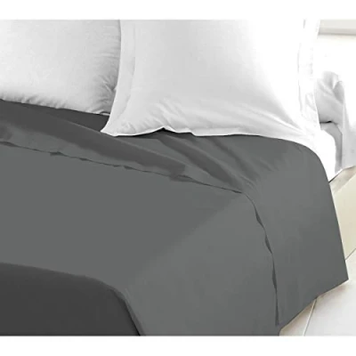 Immagine di HOME LINGE PASSION Drap Plat 57 Fils, Coton, Gris Foncé, Grande, 240x300 cm