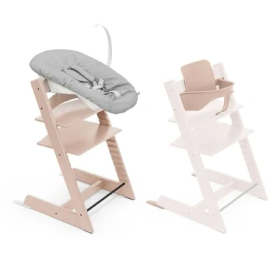 Immagine di Seggiolone Tripp Trapp di Stokke, Serene Pink (Include Sedia + Baby Set 2) con Newborn Design Sicuro, Regolabile, Ergonomico