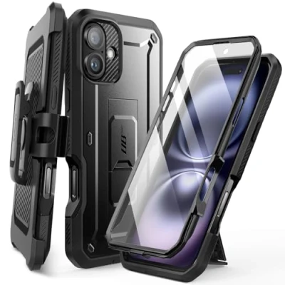 Immagine di SUPCASE Cover per iPhone 16 Plus 6.7&#039;&#039; 2024 con Protezione Schermo, [Cavalletto Integrato e Clip da Cintura] Custodia Rigida Protettiva a 360 Gradi Robusta Durevole (Nero)