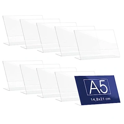 Immagine di Danieli Espositore Porta Menu da Tavolo 10 Pezzi 21x15 cm Portalistino A5 Acrilico Trasparente Con Base a L Menu, QR Code e avvisi