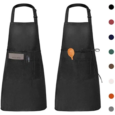 Immagine di Viedouce 2 Pezzi Grembiule da Cucina Chef,Grembiule Ristorante BBQ Bar Chef Cucina,Regolabile Grembiuli con Tasche di Cucina,Impermeabile,Gembiule Uomo Donna (Nero)