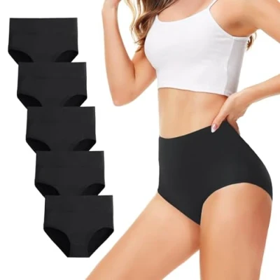 Immagine di TUUHAW Mutande Donna Pacco da 5 Culotte Vita Alta Slip Cotone Mutantina Elastiche Pantaloncini Post Parto Taglia Nero S