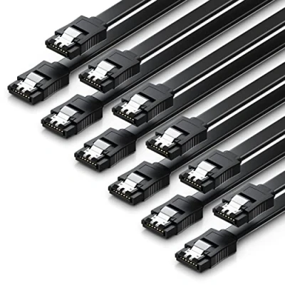 Immagine di deleyCON 6x 50cm Cavi SATA 3 Set Cavo Dati III HDD SSD di Collegamento Clip in Metallo 6 GBit/s 2 Connettori Diritti Tipo L Nero