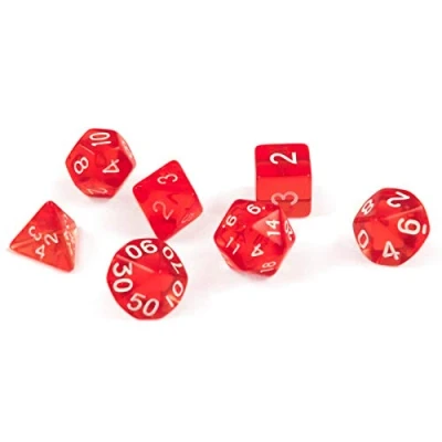 Immagine di shibby 7 Dadi poliedrici per Giochi di Ruolo e da Tavolo Colore Trasparente Rosso con Sacchetto