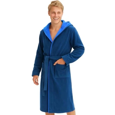 Immagine di Morgenstern Accappatoio blu Spugna Velour Bambini e Ragazzi con Cappuccio Cotone Taglia 158 164 cm, 13 14 anni