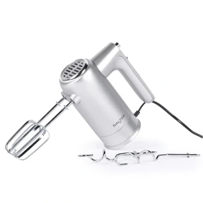 Immagine di Salter EK5613BMMS Aspen Easy Store Mixer Manuale Frusta Elettrica per Dolci, Sbattitori e Ganci Impasto, Base di Stoccaggio, 5 Livelli Velocità, Funzione Turbo, Espulsione, 300W