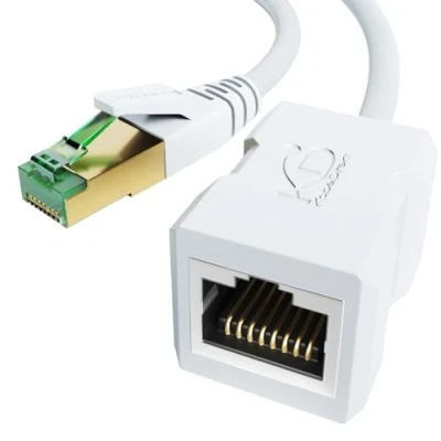 Immagine di KabelDirekt Cavo di prolunga LAN ed Ethernet, costruita per resistere agli urti 7,5 m (10 Gbit/s, CAT 7 da Maschio a femmina, RJ45, estensione dei cavi rete alla massima velocità, bianco)