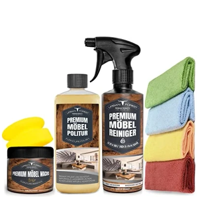 Immagine di Set risparmio di cera per mobili + olio detergente spugna 4 panni in microfibra 40 x cm legno, plastica, similpelle, pietre, pelle URBAN FOREST