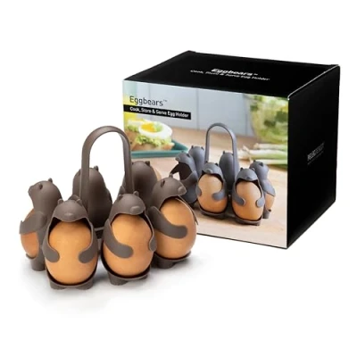 Immagine di Peleg Design Eggbears 3 in 1 Cuoci Uova, Porta Uova e Dispenser da Frigo a Forma di Orsetto per 6 Sode o Alla Coque
