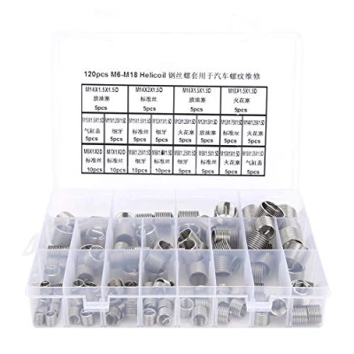 Immagine di 120Pcs Assortimento di inserti filettati in acciaio inossidabile metrico M6 M7 M8 M9 M10 M11 M12 M14 M16 M18, kit riparazione filettatura tipo