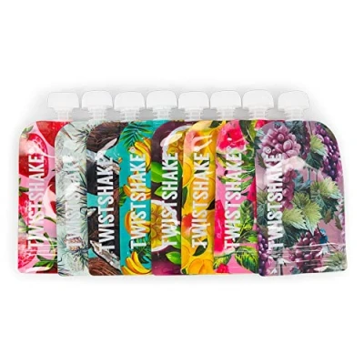 Immagine di Twistshake Squeeze Bag Sacchetti Alimenti Riutilizzabili da 8 Pezzi 100 ml, Sacchetto Porta Pappa Ricaricabile per Bambini Pappe, Frullati Yogurt, Succhi, Frullati, Budino, Senza BPA, Frutta