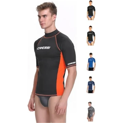 Immagine di Cressi Rash Guard Man, Maglia Protettiva con Maniche Corte in Speciale Tessuto Elastico, Protezione Solare UV (UPF) 50+ Uomo, Nero/Arancio, XL/5 (54)