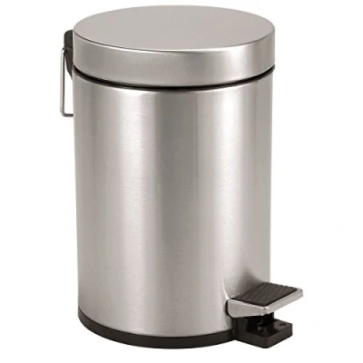 Immagine di axentia Pattumiera a pedale in acciaio inox spazzolato opaco, cestino rotondo bagno, cucina, con coperchio e inserto plastica, ca. 3 l, argento/nero