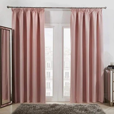 Immagine di Dreamscene Set di 2 tende oscuranti con nastro termico a pieghe matita, colore rosa cipria, larghezza 167,6 cm x goccia 137,2