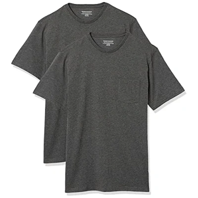 Immagine di Amazon Essentials Maglietta Girocollo a Maniche Corte con Taschino dalla vestibilità Standard Uomo, Pacco da 2, Carbone Puntinato, 4XL Plus Tall