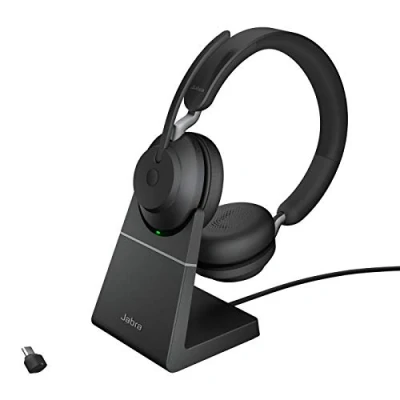 Immagine di Jabra Evolve2 65 Wireless PC Headset with Charging Stand, Tutte le piattaforme, Dongle USB C+supporto, Nero, Stereo