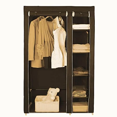 Immagine di HUOLE Armadio in Tessuto Non Tessuto, per Guardaroba, da Campeggio, con Asta Appendiabiti Interni, 110 x 45 178 cm, Marrone
