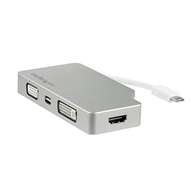Immagine di StarTech.com Adattatore USB C a HDMI, VGA, Mini DisplayPort o DVI multiporta tipo per monitor HDMI 1.4 mDP 1.2 (4K) VGA (1080p) Alluminio Argento (CDPVGDVHDMDP)