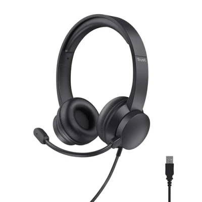 Immagine di Trust Roha II USB Cuffie con Microfono Leggere On Ear, Auricolari Filo 1,80 m, Archetto Regolabile, Headphones Cablato per PC Portatile Computer Laptop Mac Ufficio Skype Teams Zoom Nero