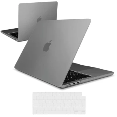 Immagine di iNeseon Custodia per 2024 2023 MacBook Air 15.3 Pollici M3 A3114 / M2 A2941, Cover Rigida Protettiva Sottile in Plastica + Tastiera EU 15, Spazio Grigio Opaco