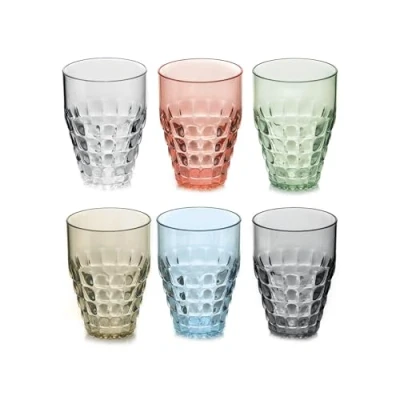 Immagine di Guzzini Tiffany, Set di 6 Bicchieri Alti in Materiale Plastico Multicolore, 27 x 9,5 h16 cm 510 cc 22570352