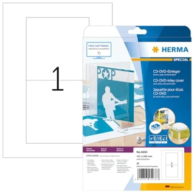 Immagine di HERMA Sovracopertine CD per Slimcase, 121 x 242 mm, Etichette Adesive A4 Stampante, 1 Foglio, Bianco