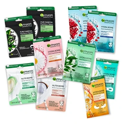 Immagine di Garnier Maschera in Tessuto HydraBomb, 10 Maschere Tessuto, Ciascuna con un Effetto Diverso, Per la Cura della Pelle, idratante, Confezione da