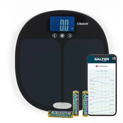 Immagine di Salter 9192 BK3R Curve Bilancia da Bagno Digitale per Elettronica Salter, Bluetooth Misurare Peso, Grasso Corporeo &amp; Massa Muscolare, Collegabile allo Smartphone, Nero